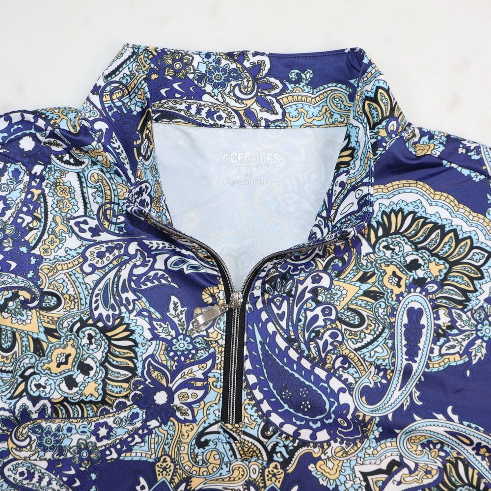 Acegolfs Womens XL Paisley Long Sleeve Quarter Zip Golf Top New
